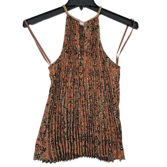 Michael Kors Women’s Blouse Size S Pleated Chain Sleeveless Brt Terracota (65) - Picture 2 of 10
